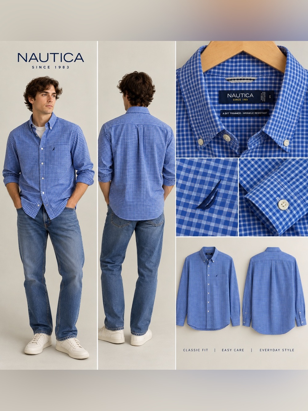 Nautica Blue Windowpane Button-Down Shirt